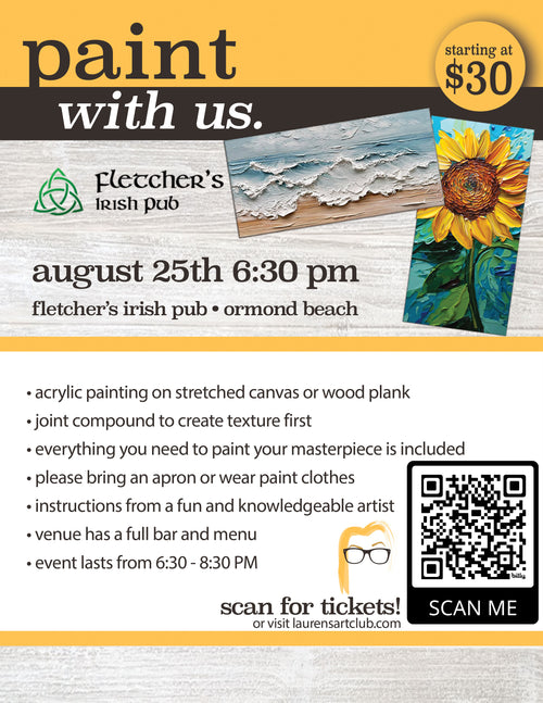 August 25th - Fletcher's Irish Pub - Ormond Beach - DIY Paint & Sip - Textured Sunflowers & Beach