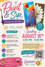 August 16th - Soul Needs a Community Space - DeLand - DIY Paint & Sip - Flamingos & Jellyfish