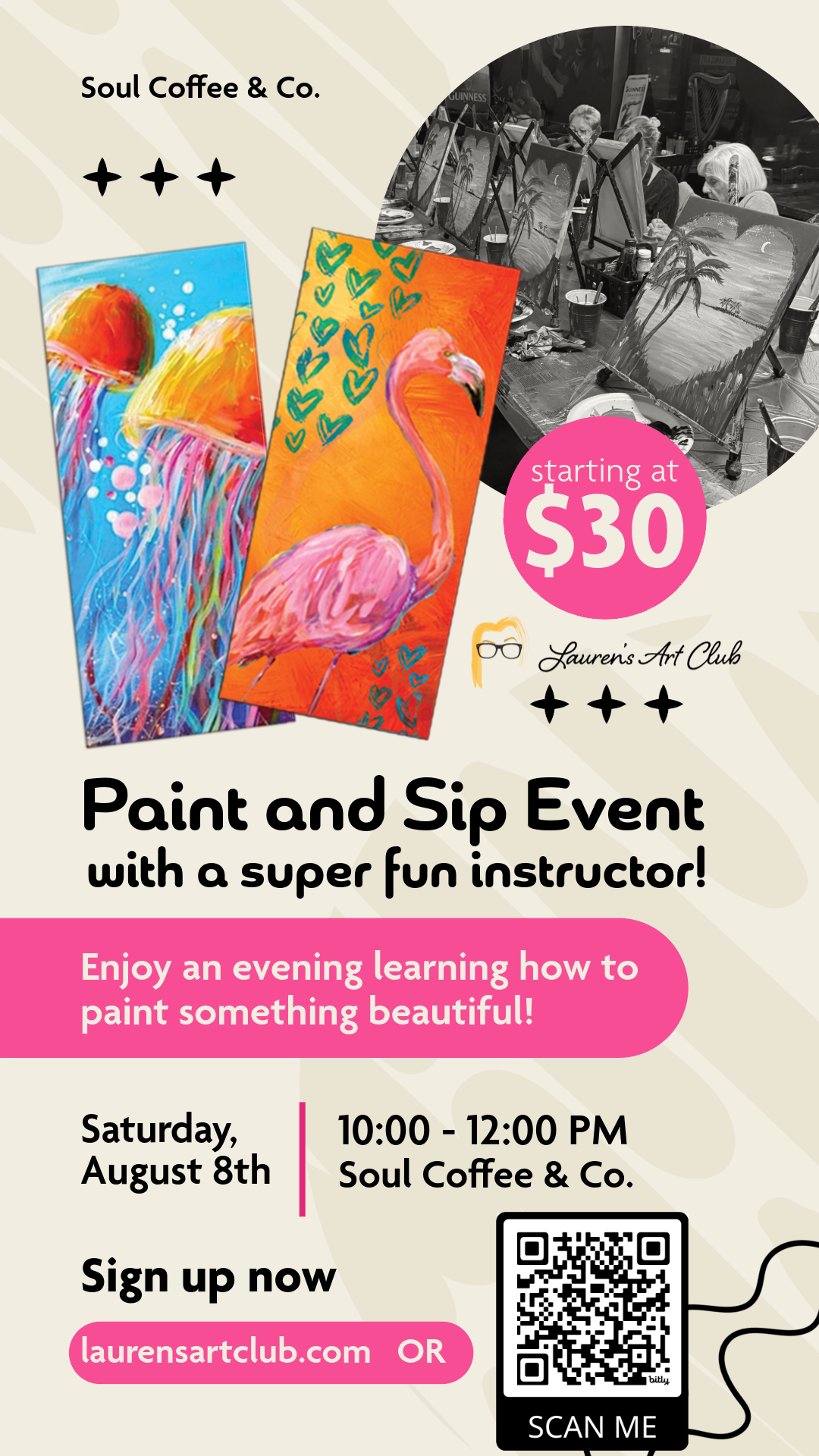 August 8th - Soul Coffee & Co.- Daytona Beach - DIY Paint & Sip - Flamingos & Jellyfish