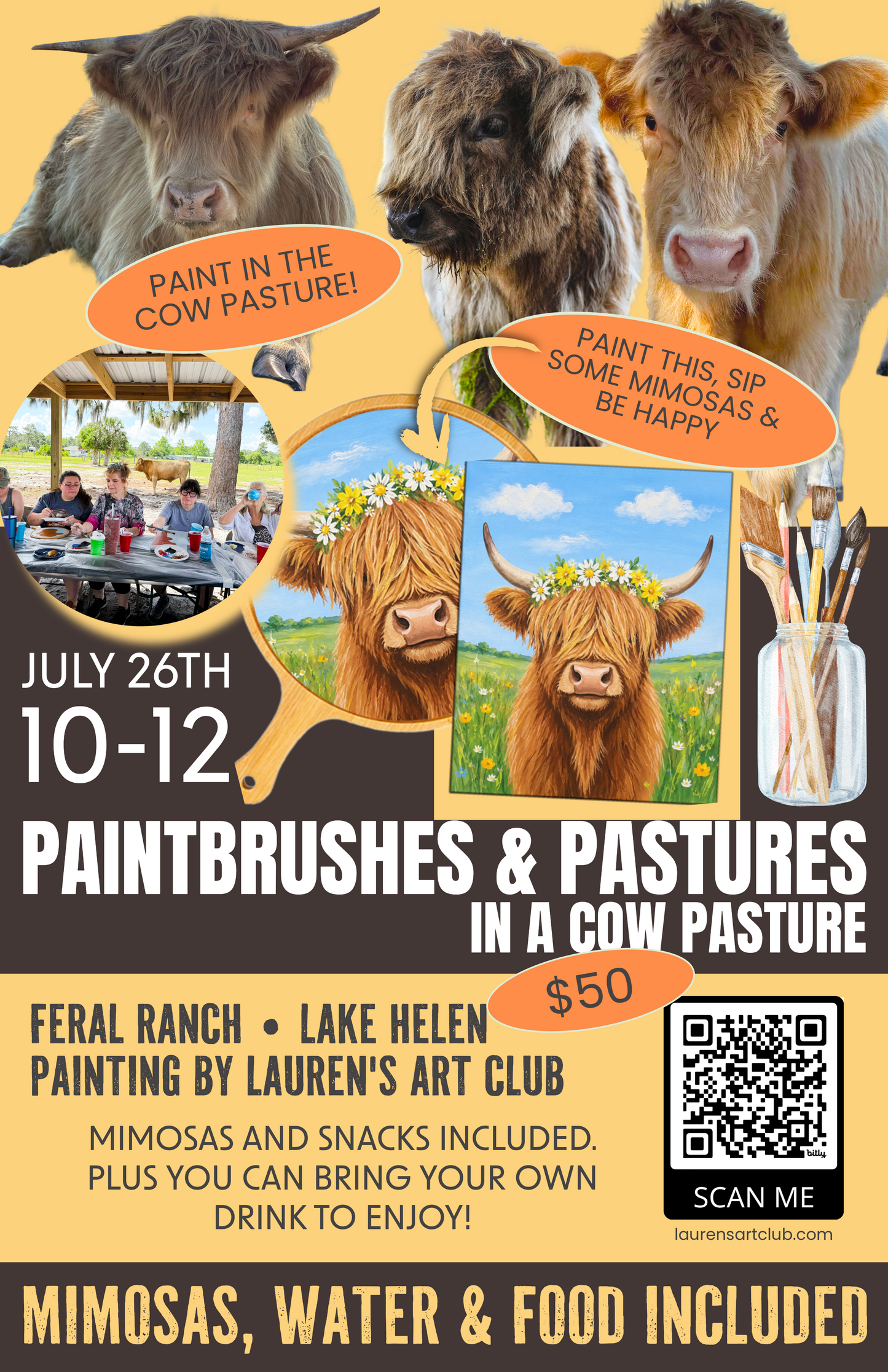 July 26th - Feral Ranch - Lake Helen - Paint & Sip with Highland Cows - Summer Cow Fields & Flowers