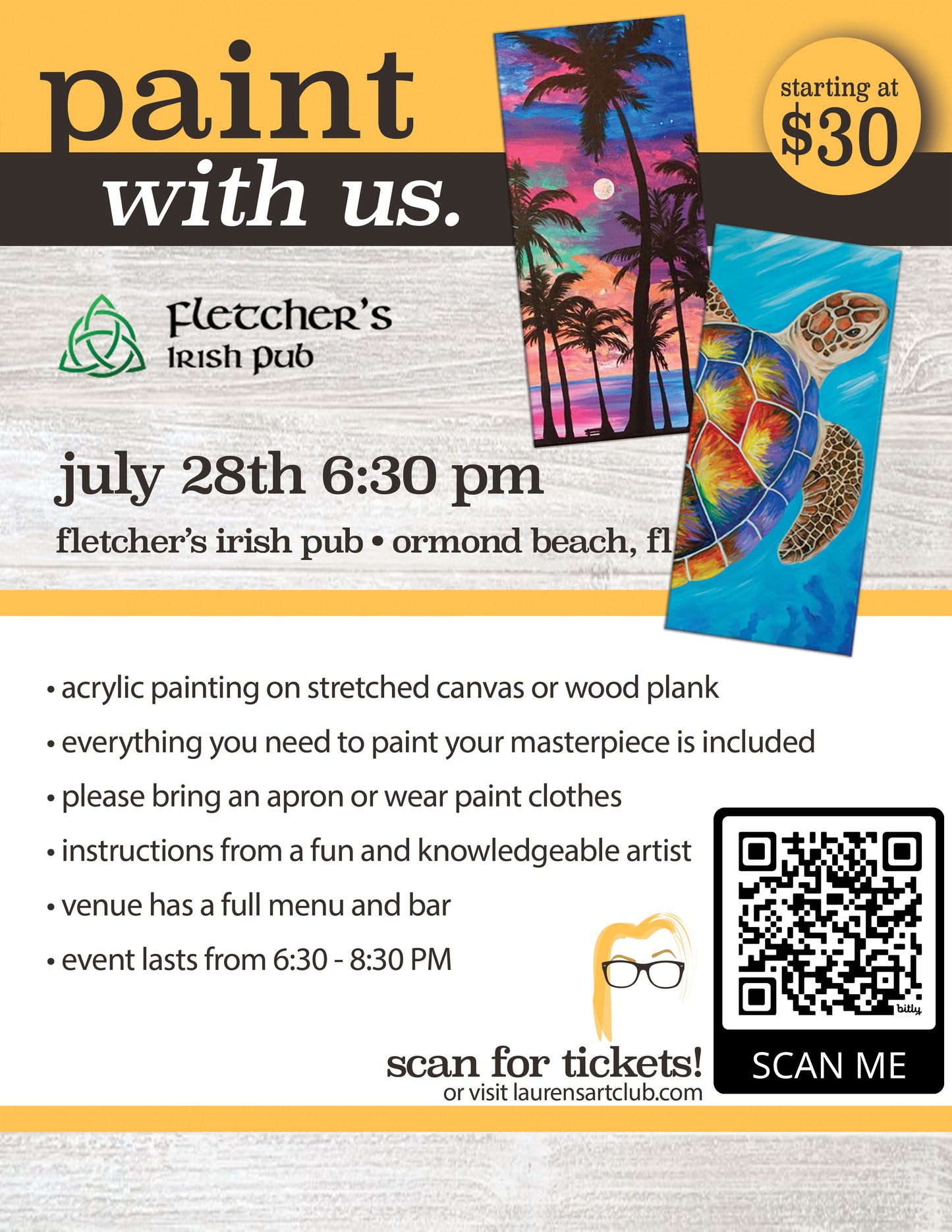 July 28th - Fletcher's Irish Pub - Ormond Beach - DIY Paint & Sip - Turtles & Palms