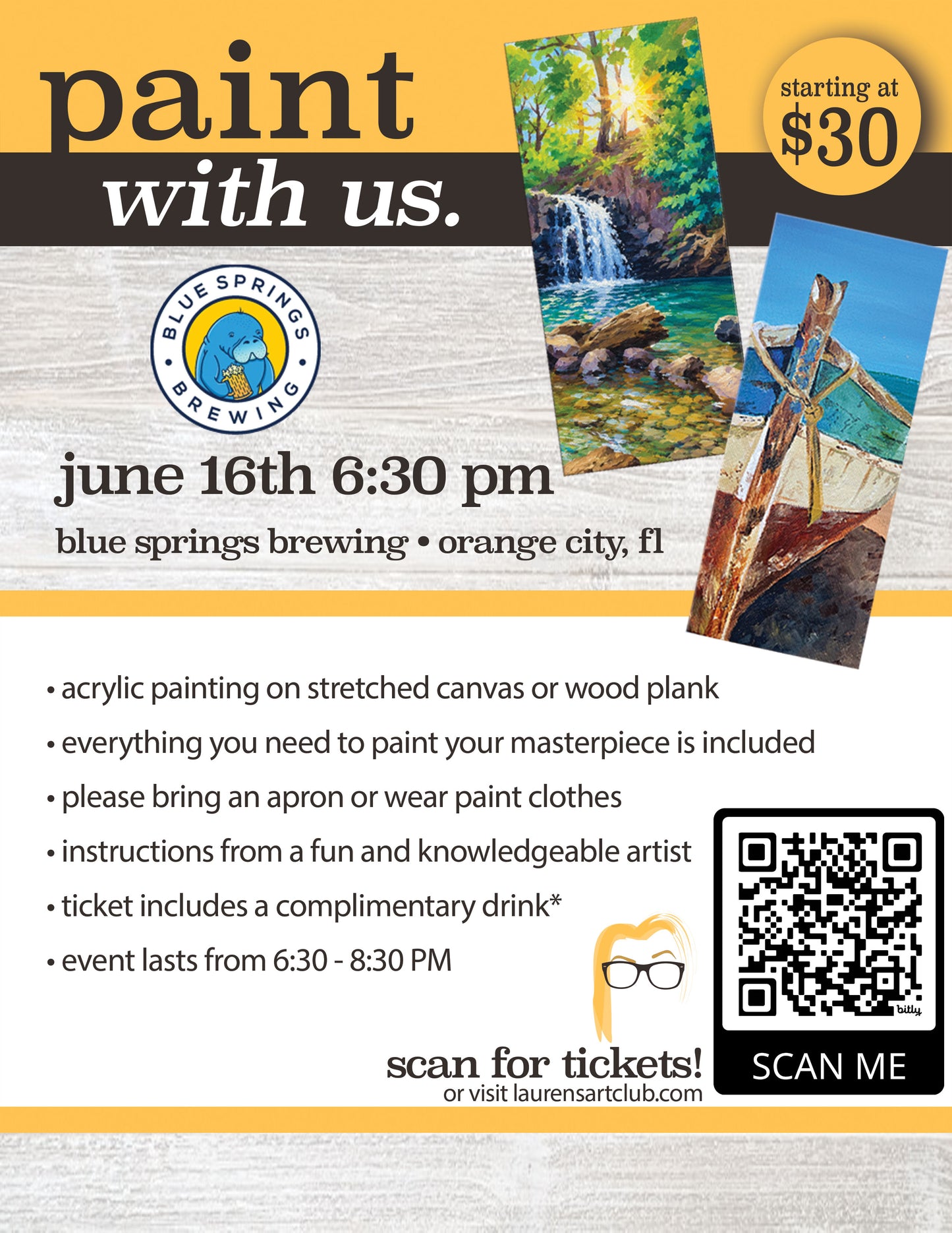 June 16th - Blue Springs Brewing - Orange City - DIY Paint & Sip - Water Escape