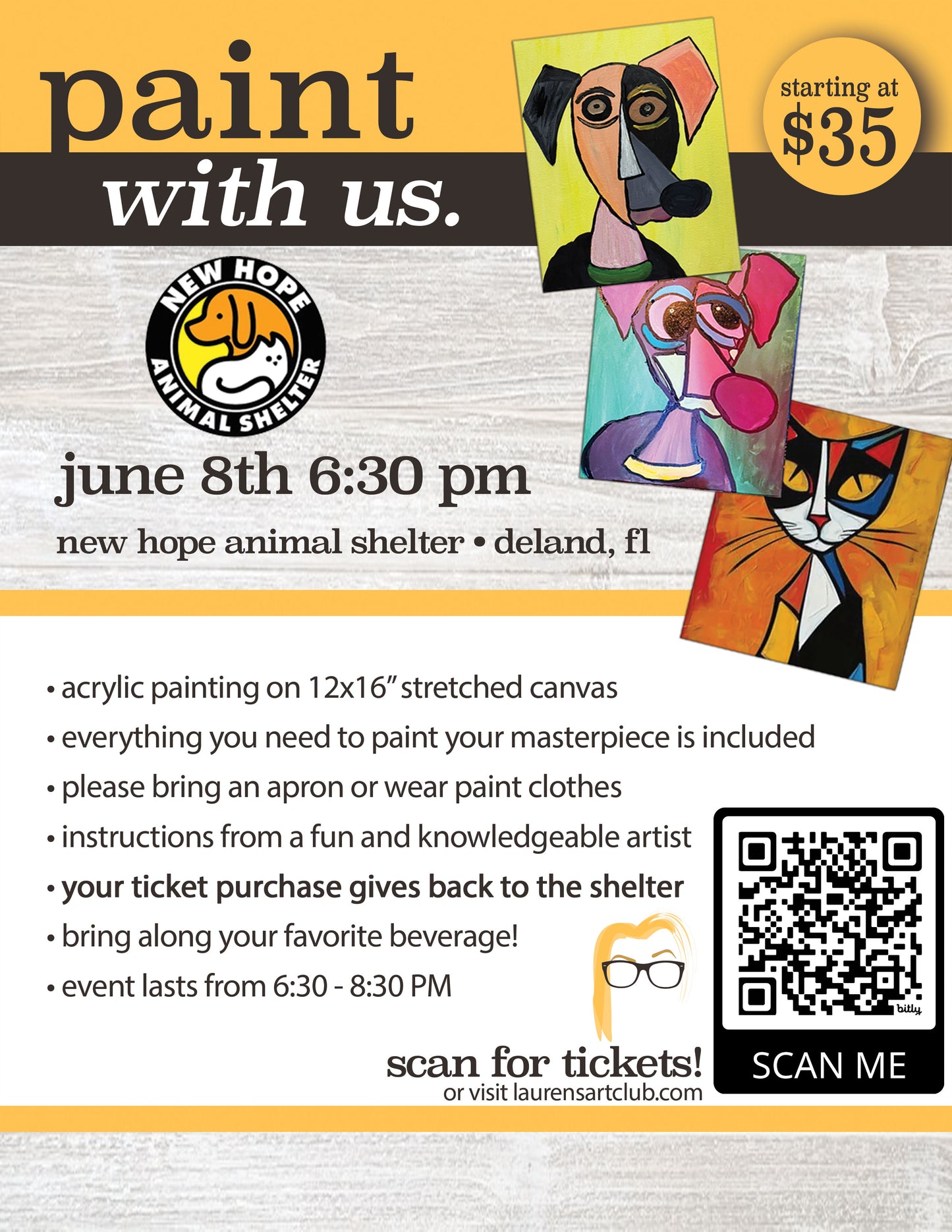 June 8th - New Hope Animal Shelter - DeLand - DIY Paint & Sip - Picasso Paint your Pet Fundraising Event
