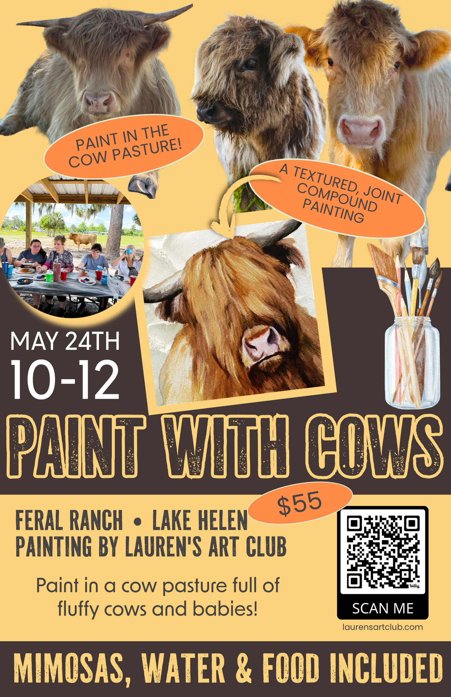 May 24th - Feral Ranch - Lake Helen - Paint & Sip with Highland Cows - TEXTURED Highland