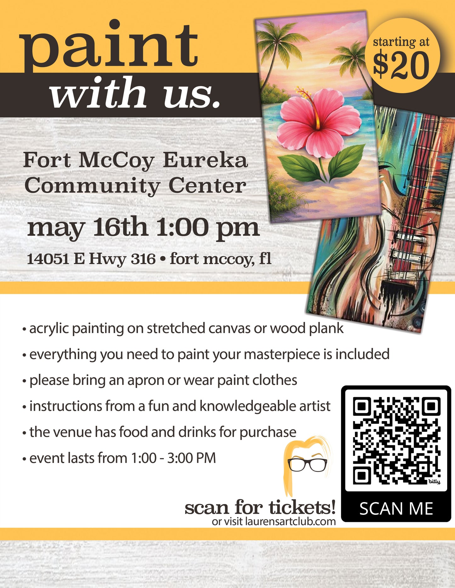 May 16th - Fort McCoy Eureka Community Center - DIY Paint & Sip - Flowers and Guitars