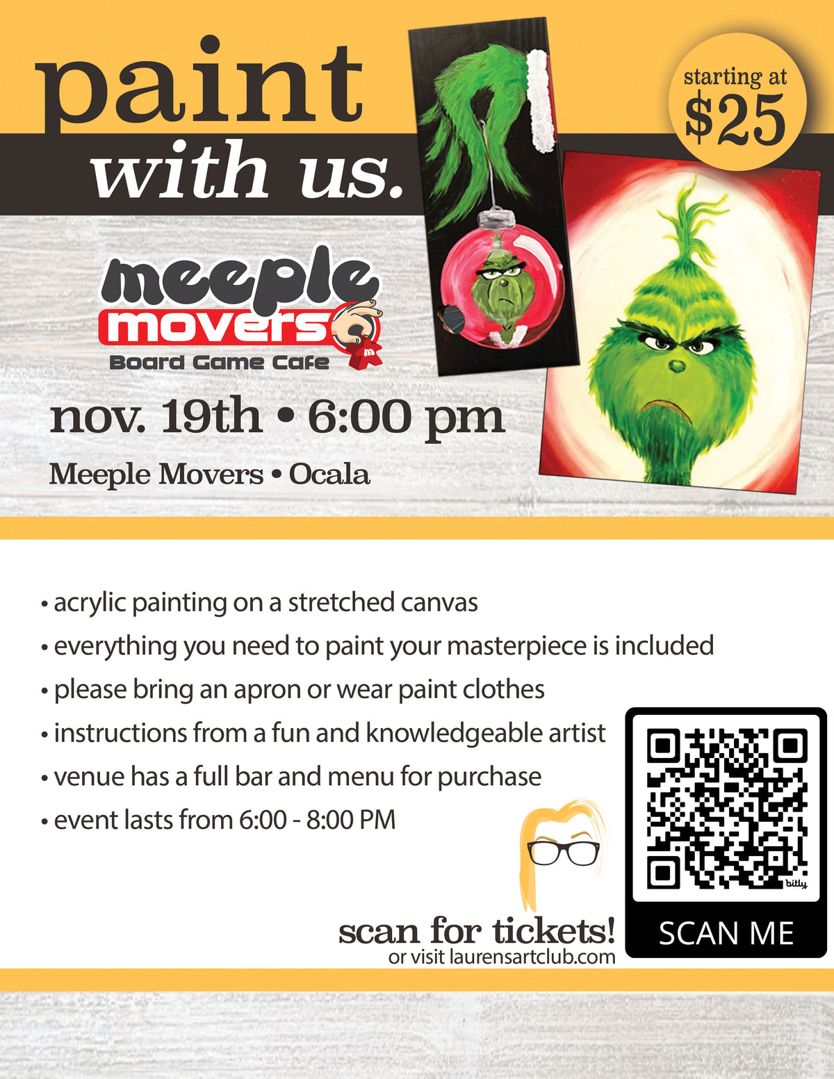 November 19th - Meeple Movers Board Game Cafe - Ocala - DIY Paint & Sip - THE GRINCH