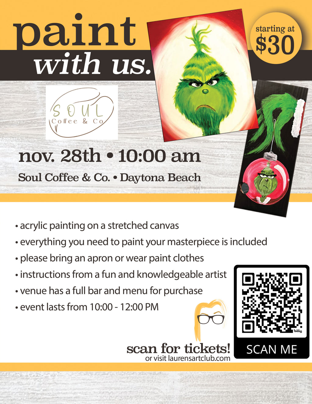 November 28th - Soul Coffee & Co.- Daytona Beach - DIY Paint & Sip - THE GRINCH