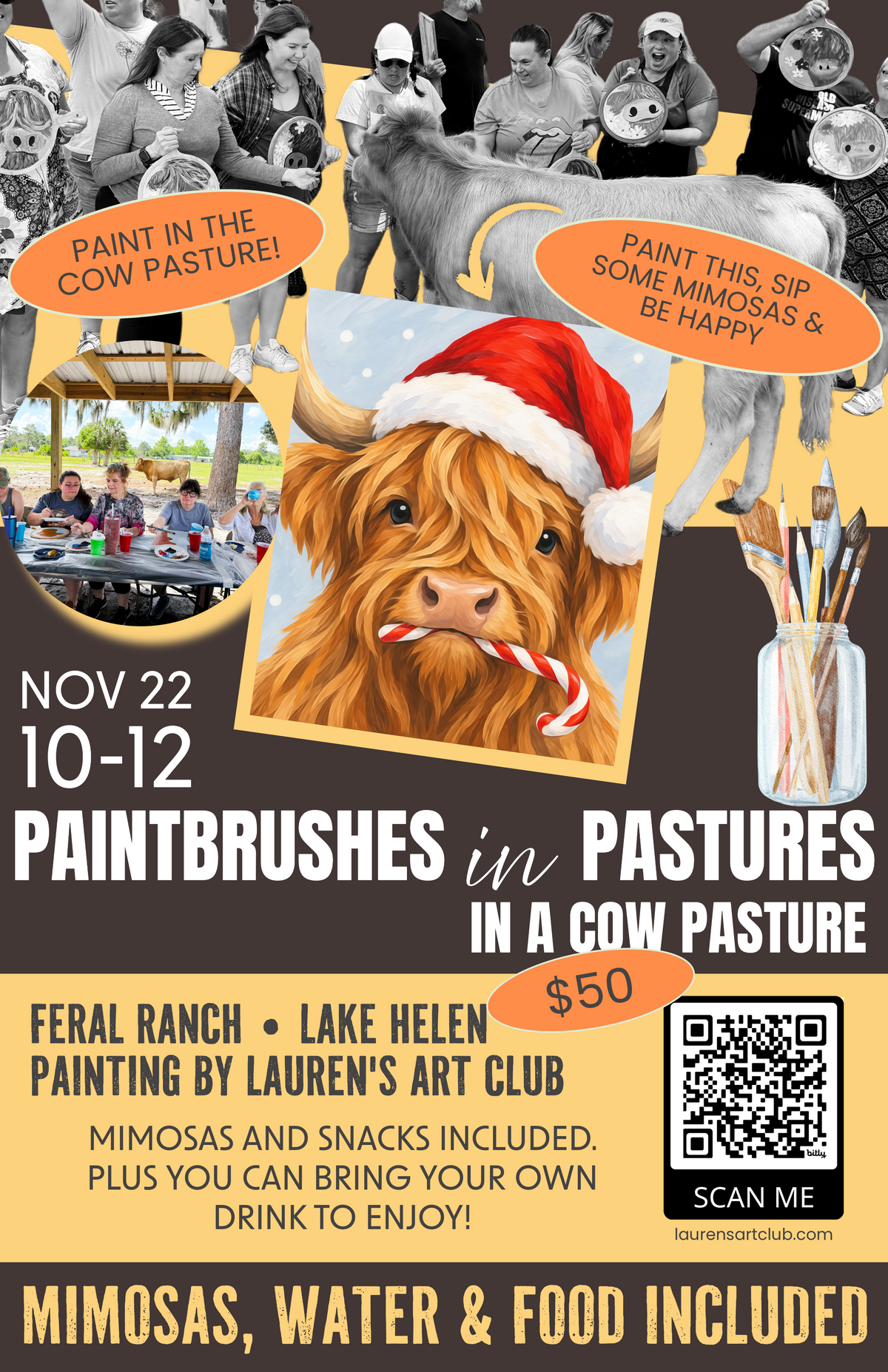November 22nd - Feral Ranch - Lake Helen - Paint & Sip with Highland Cows - Santa Fluffy Cow
