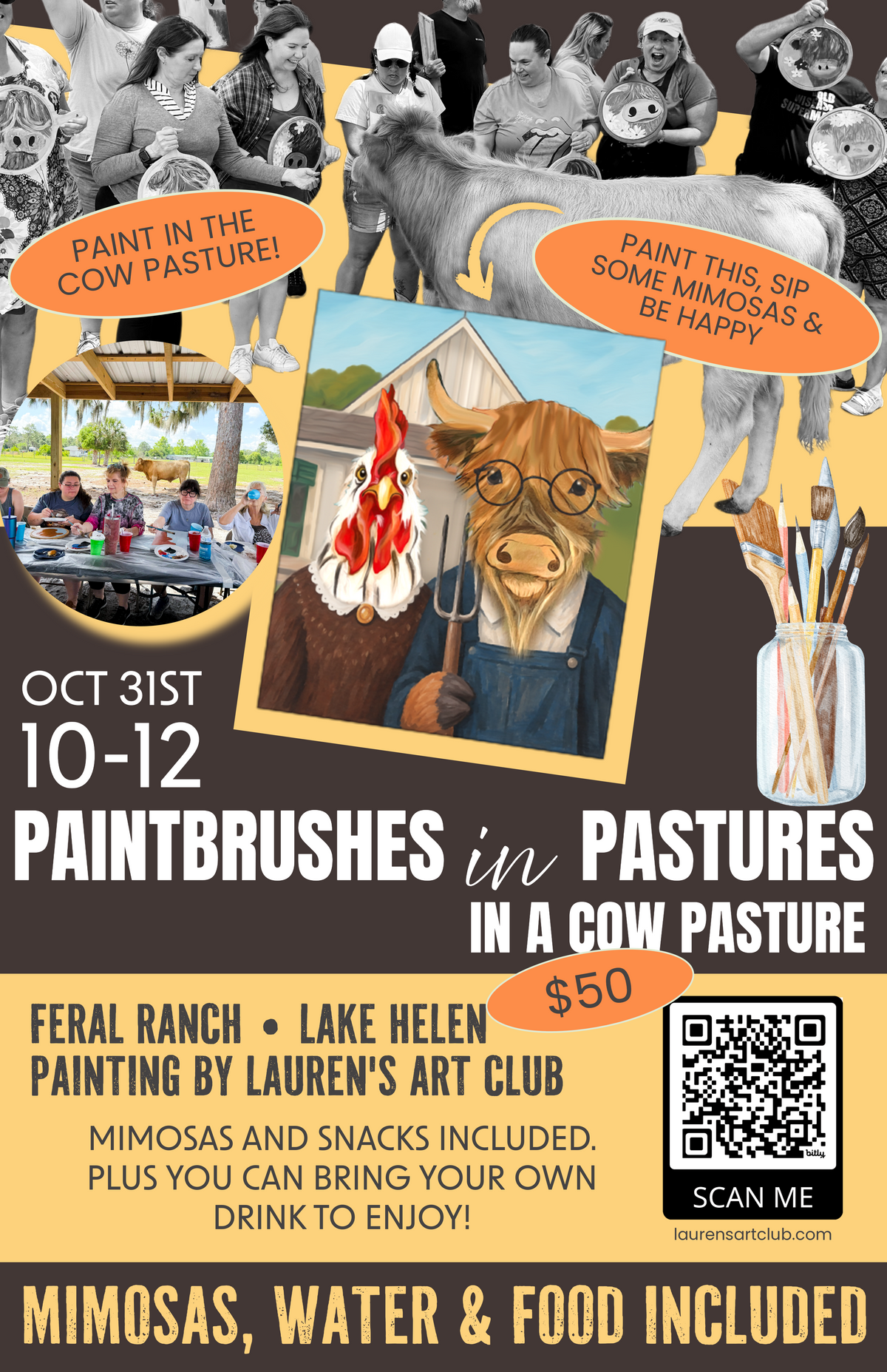 October 31st - Feral Ranch - Lake Helen - Paint & Sip with Highland Cows - American Gothic Farm Take