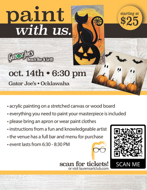 October 14th - Gator Joe’s Beach Bar And Grill - Ocklawaha - DIY Paint & Sip - Ghosts & Black Cats