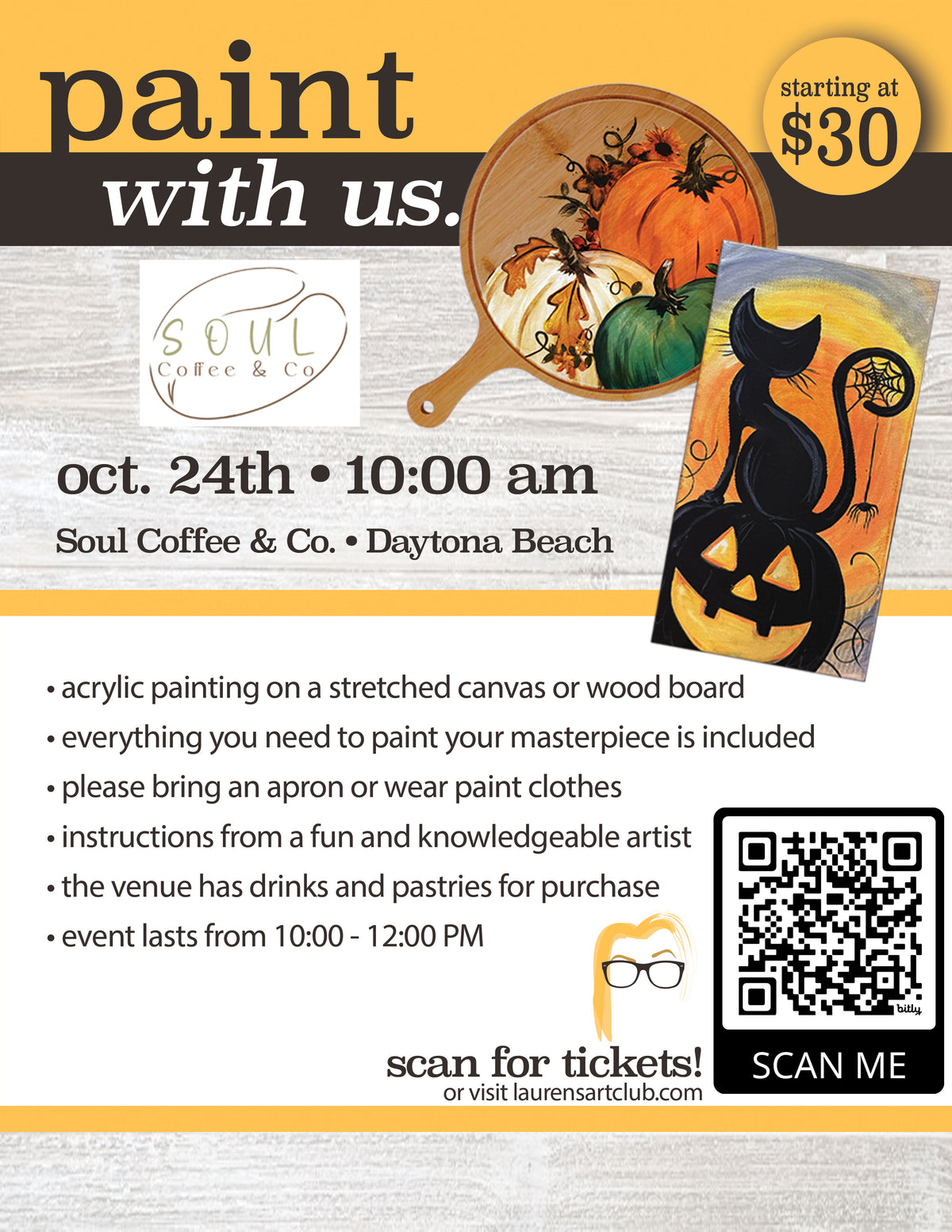October 24th - Soul Coffee & Co.- Daytona Beach - DIY Paint & Sip - Pumpkins and Black Cats