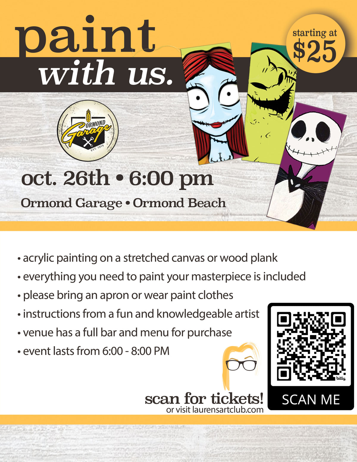 October 26th - Ormond Garage - Ormond Beach - DIY Paint & Sip - Nightmare Before Christmas