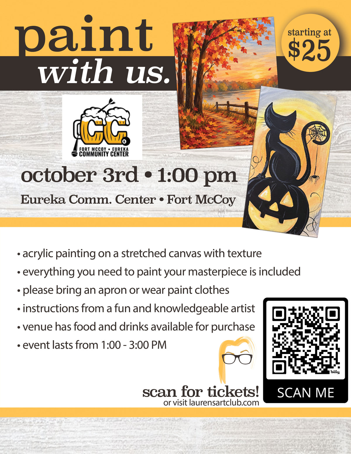 October 3rd - Fort McCoy Eureka Community Center - DIY Paint & Sip - Ghosts and Pumpkins