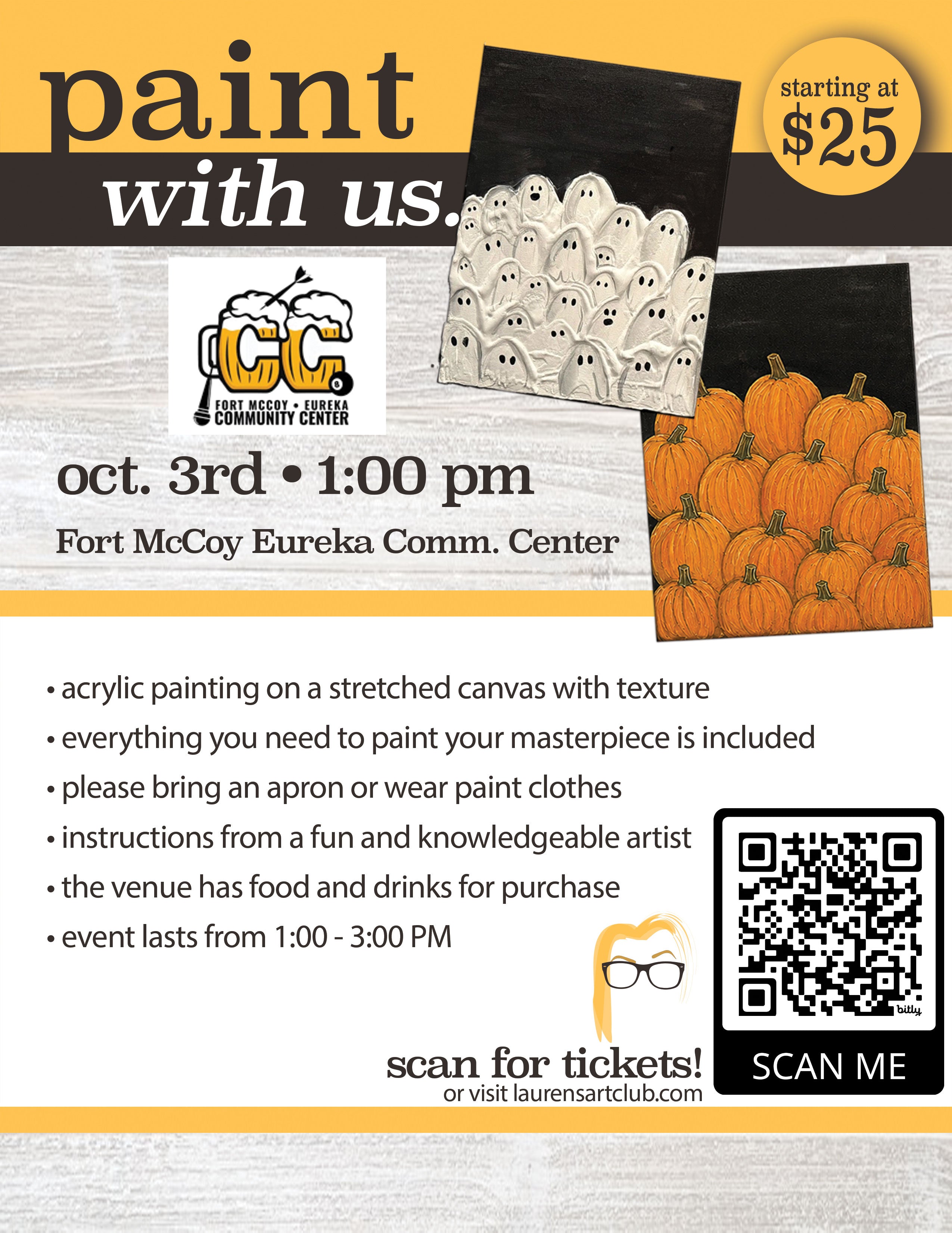October 3rd - Fort McCoy Eureka Community Center - DIY Paint & Sip - Ghosts and Pumpkins