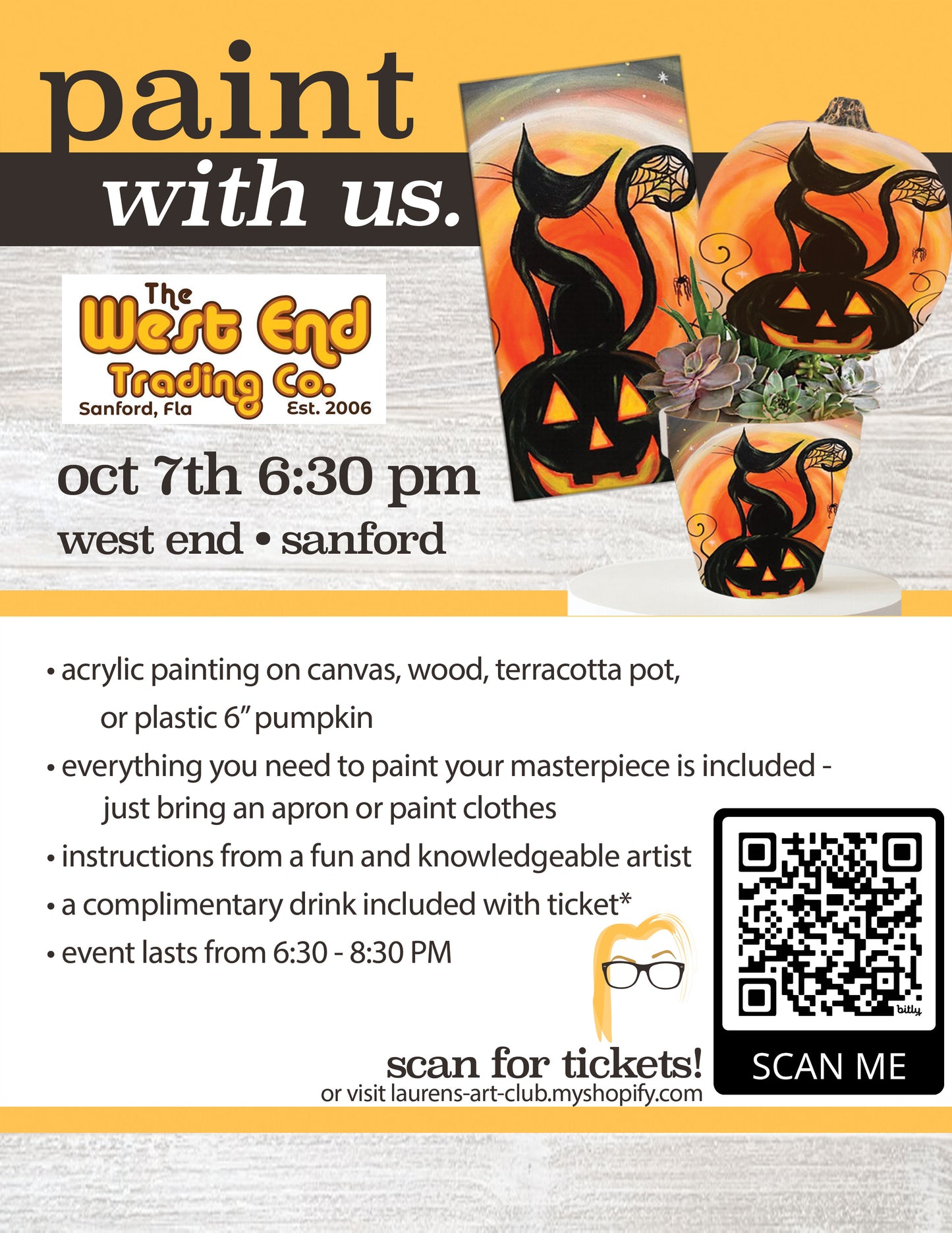 October 7th - West End - Sanford - DIY Paint & Sip - Pumpkins Galore
