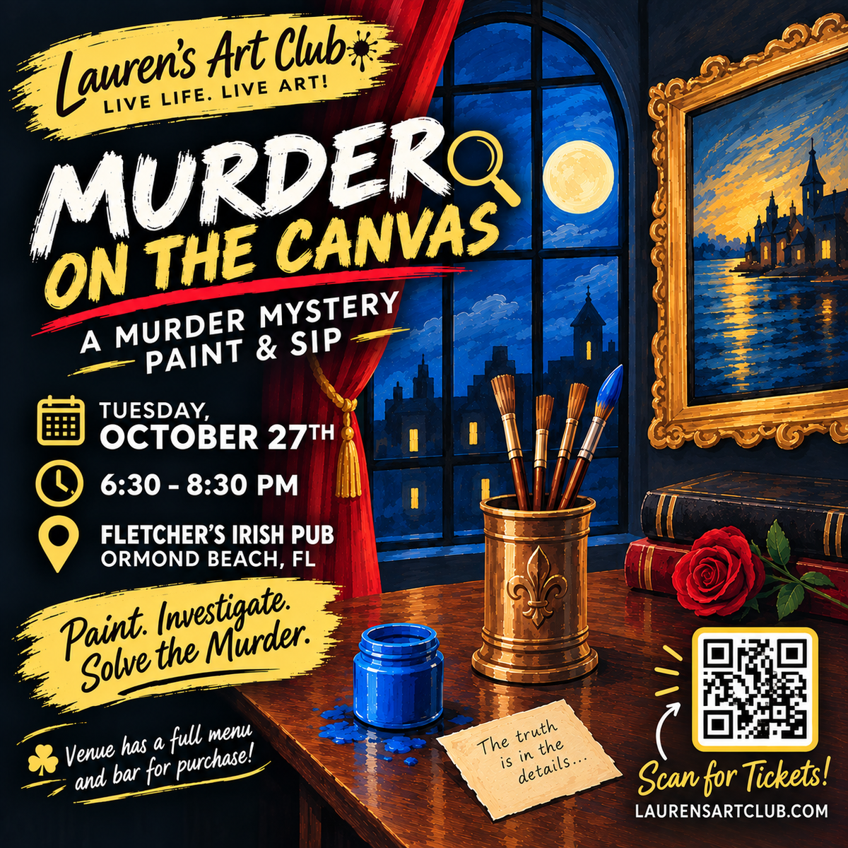 October 27th - Fletcher's Irish Pub - Ormond Beach - DIY Paint & Sip - Murder on the Canvas
