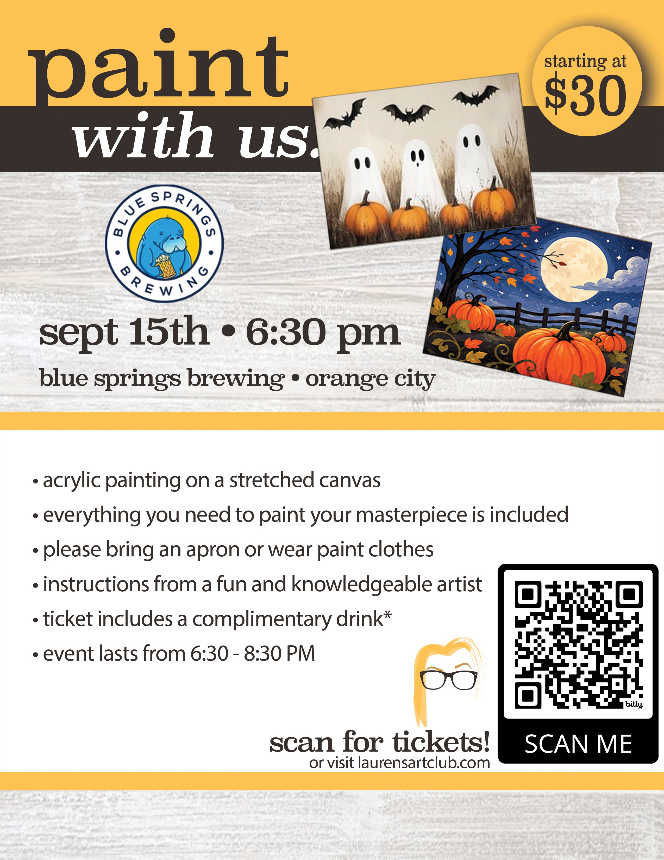September 15th - Blue Springs Brewing - Orange City - DIY Paint & Sip - Pumpkins
