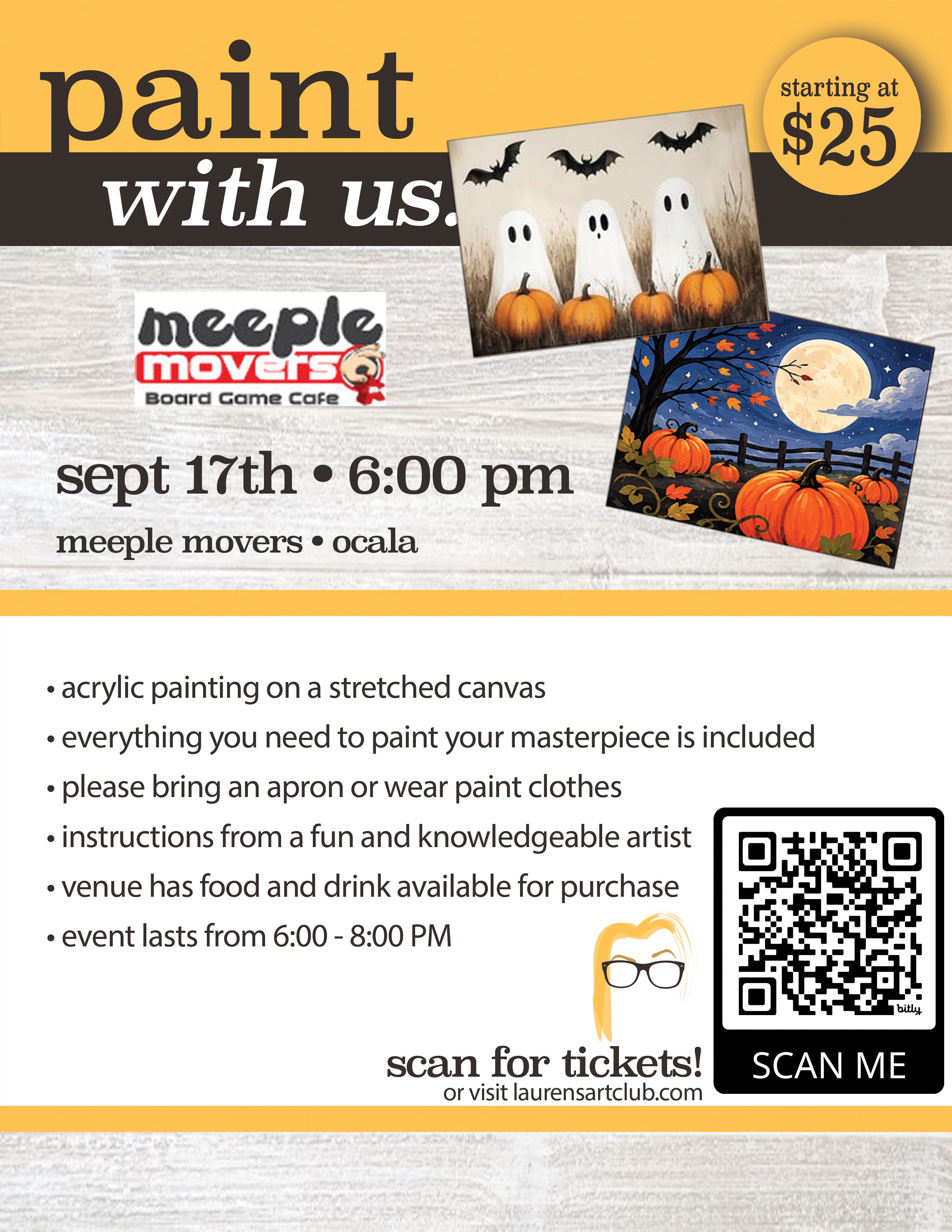 September 17th - Meeple Movers Board Game Cafe - Ocala - DIY Paint & Sip - Pumpkin Takeover