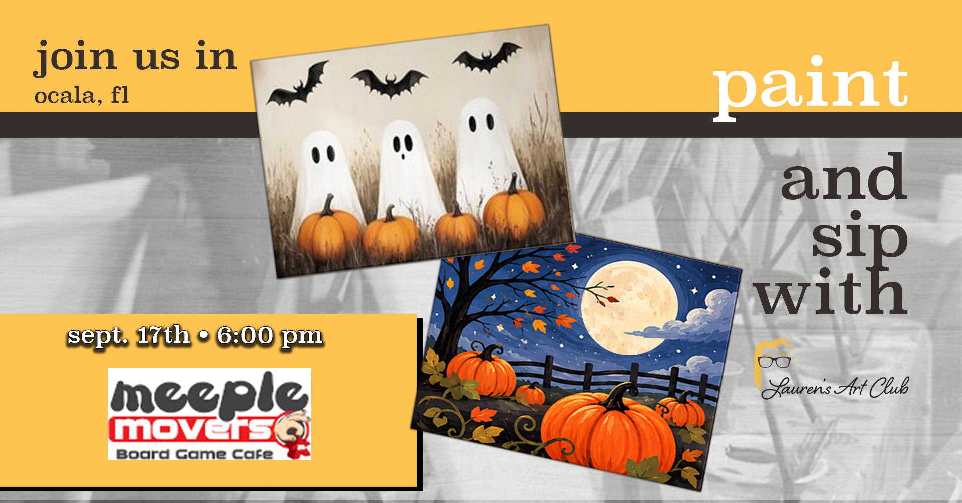 September 17th - Meeple Movers Board Game Cafe - Ocala - DIY Paint & Sip - Pumpkin Takeover