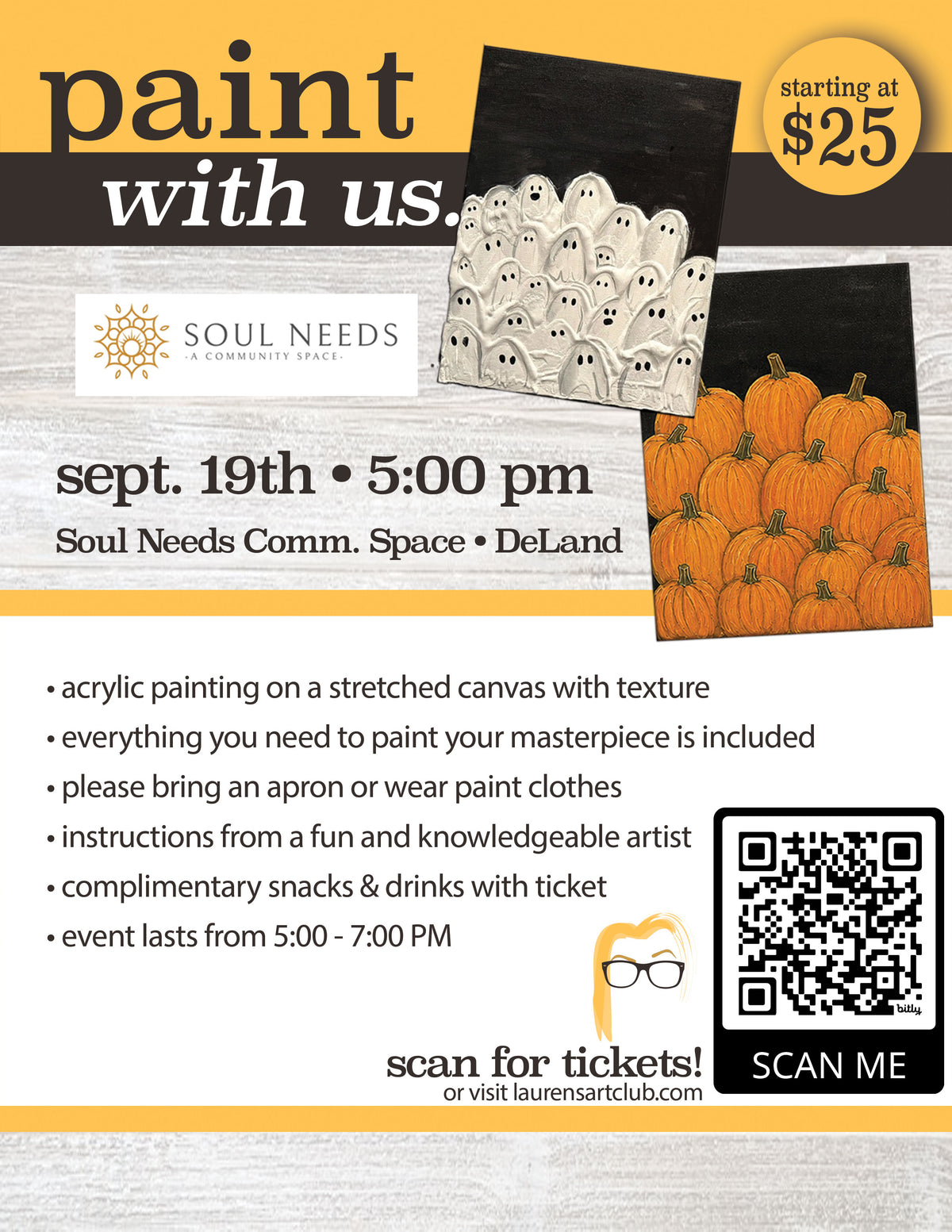 September 19th - Soul Needs a Community Space - DeLand - DIY Paint & Sip - Pumpkins & Ghosts