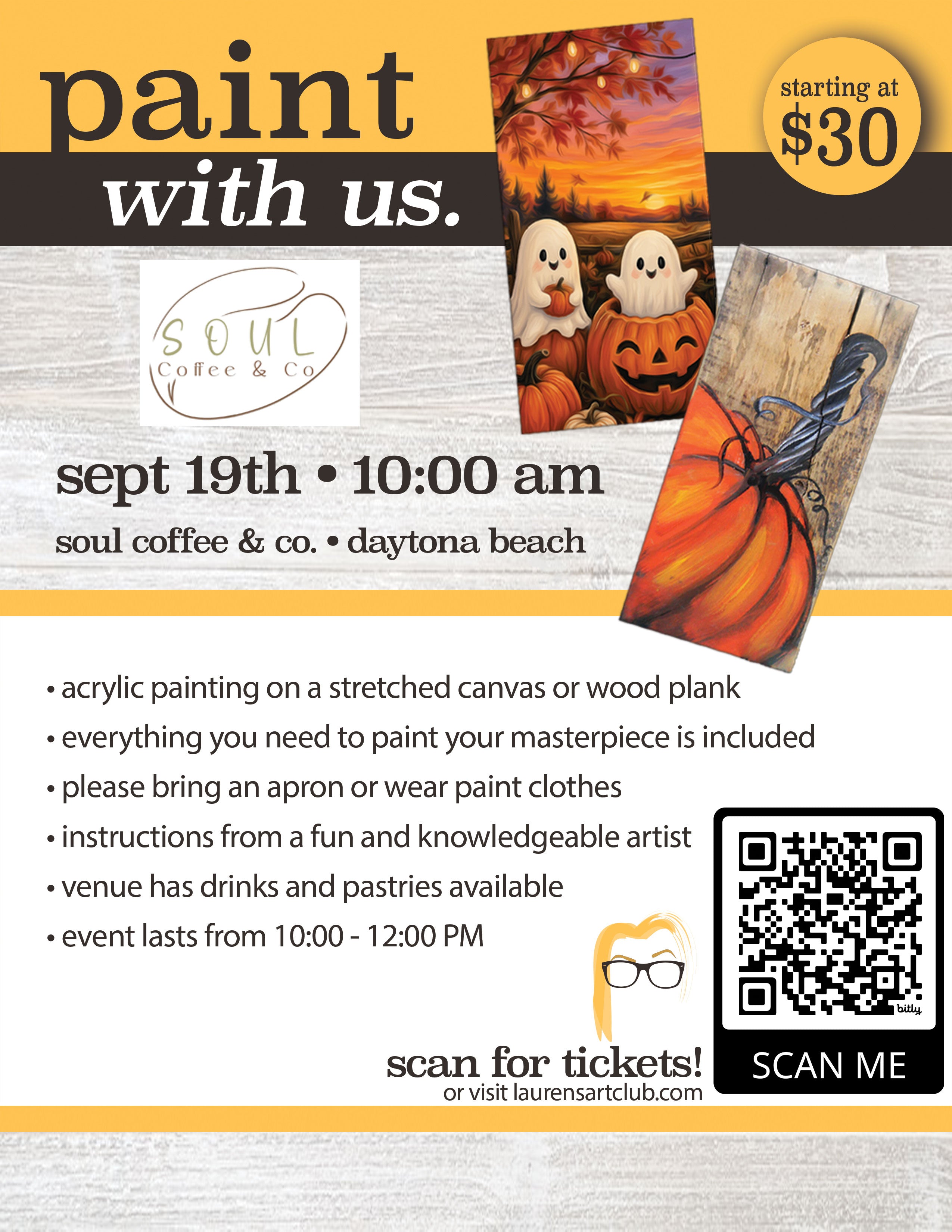September 19th - Soul Coffee & Co.- Daytona Beach - DIY Paint & Sip - Pumpkins and Ghosts