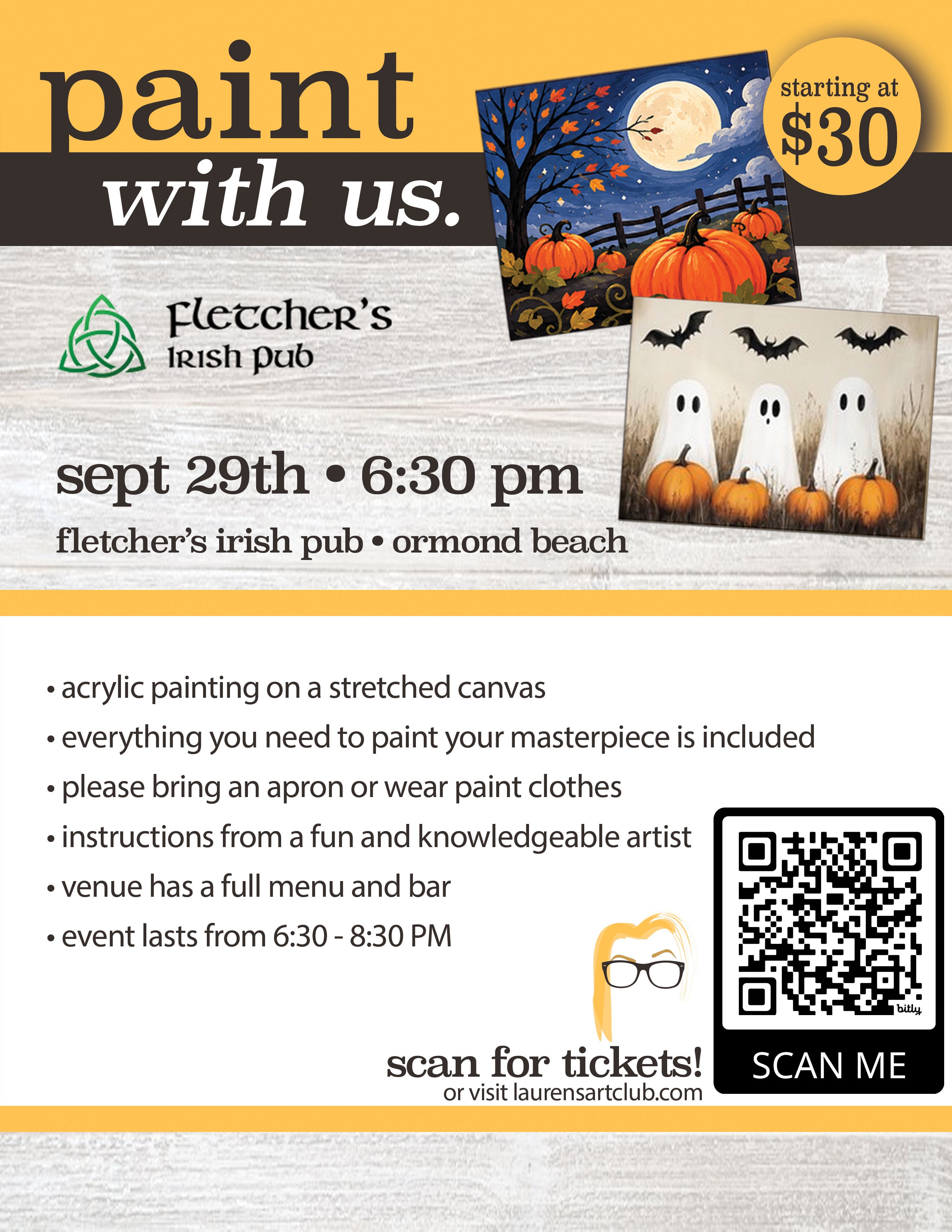 September 29th - Fletcher's Irish Pub - Ormond Beach - DIY Paint & Sip - Pumpkin Takeover