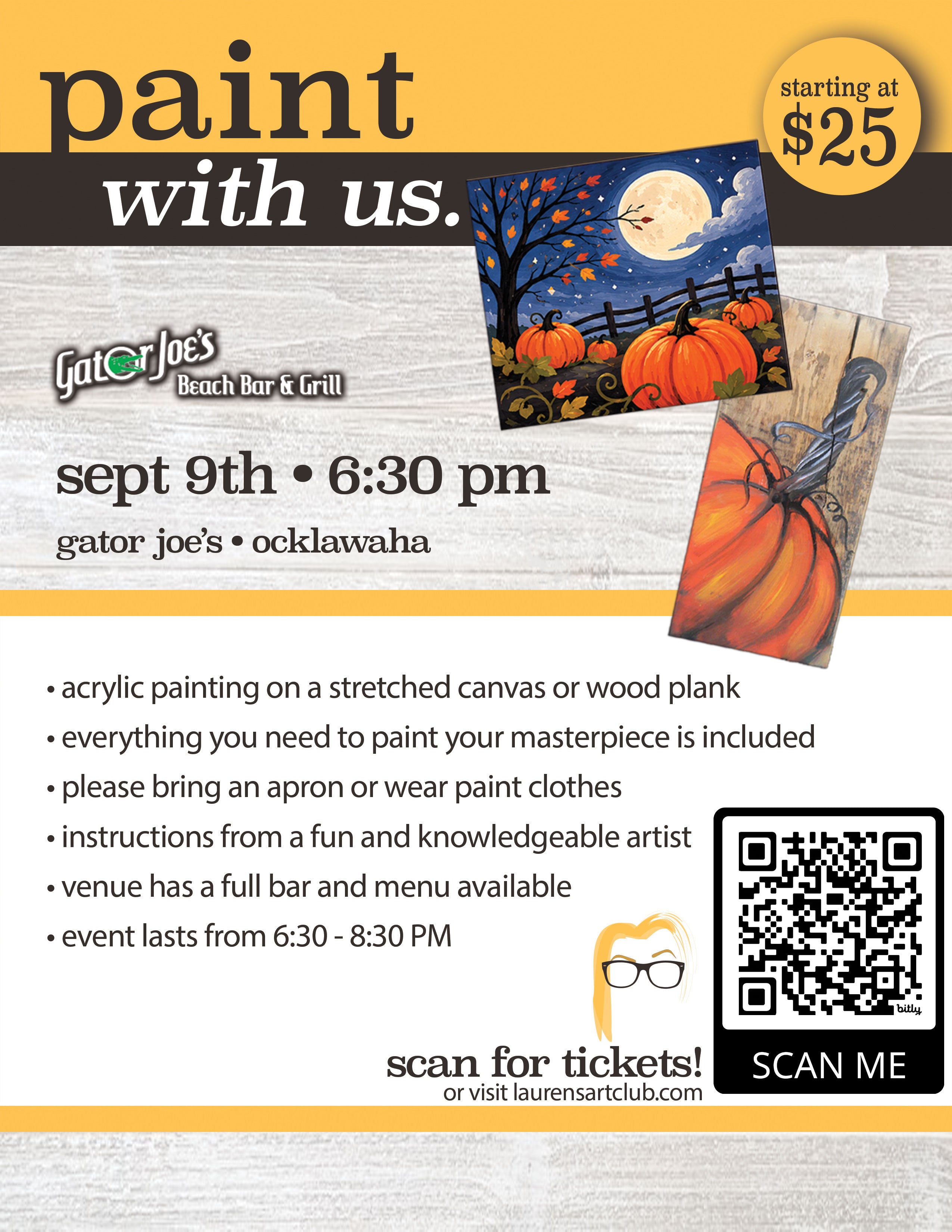 September 9th - Gator Joe’s Beach Bar And Grill - Ocklawaha - DIY Paint & Sip - Pumpkin Takeover